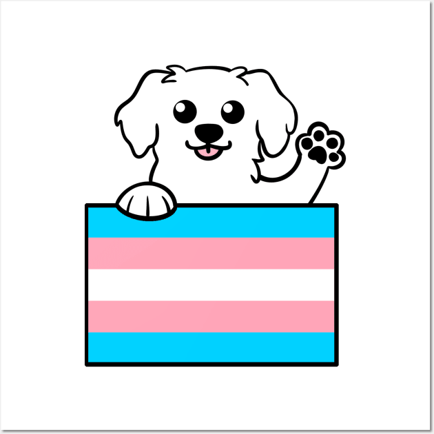 Love is Love Puppy - Pyrenees Trans Pride Flag Wall Art by LittleGreenHat